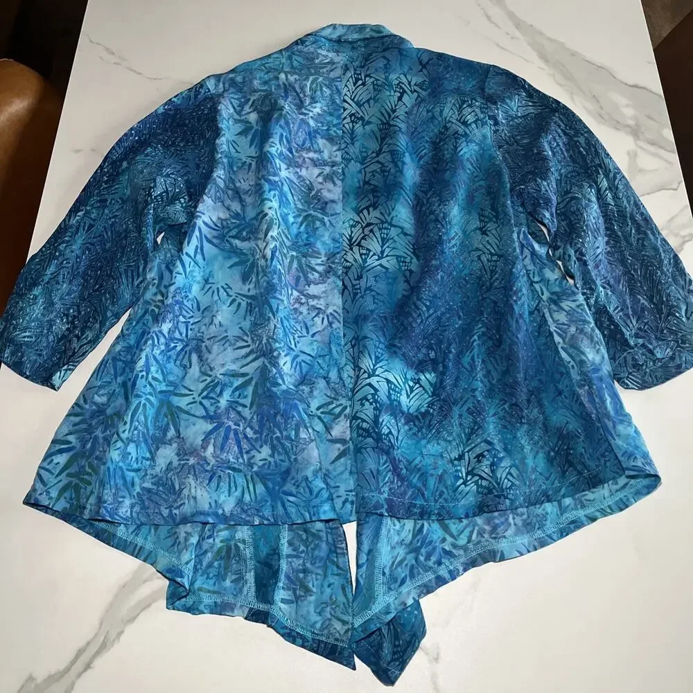 Cahaya by Tanami Open Front Kimono Beach Swim Cover Up Size Large Blue Tropical